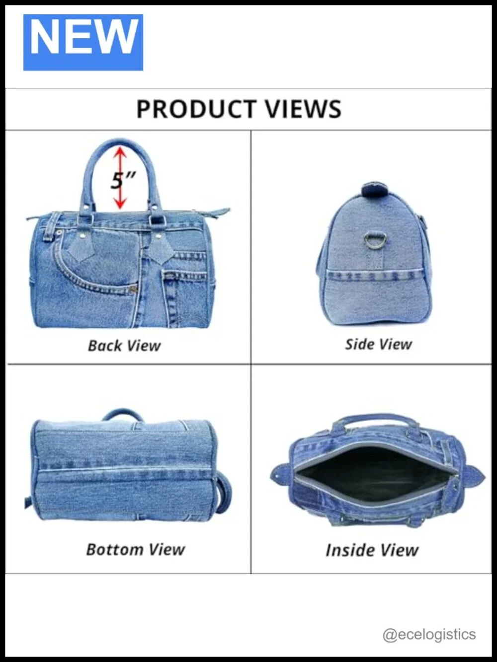 Handmade Upcycled Denim Compact Crossbody Handbag with Top Handle